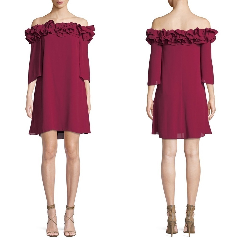 NWT Halston Heritage Flowy Ruffle Hem Mini Dress in Wildberry Sz 2